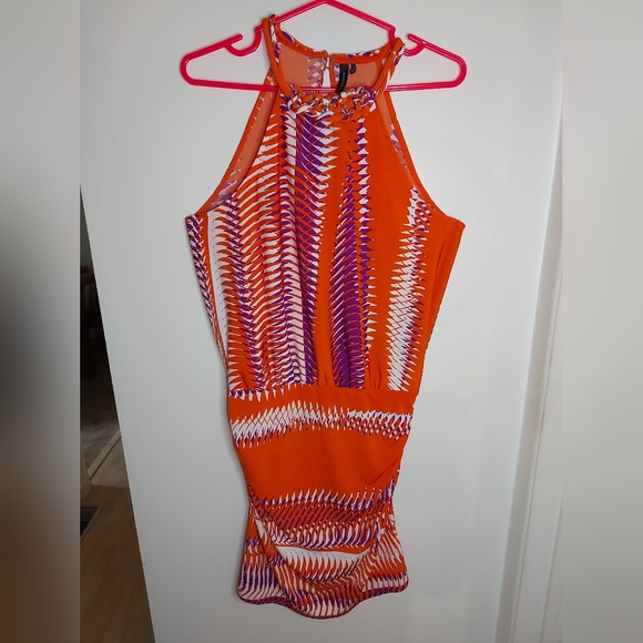 Marciano Bright Orange Dress With Braided Neck Detail - Picture 7 of 8